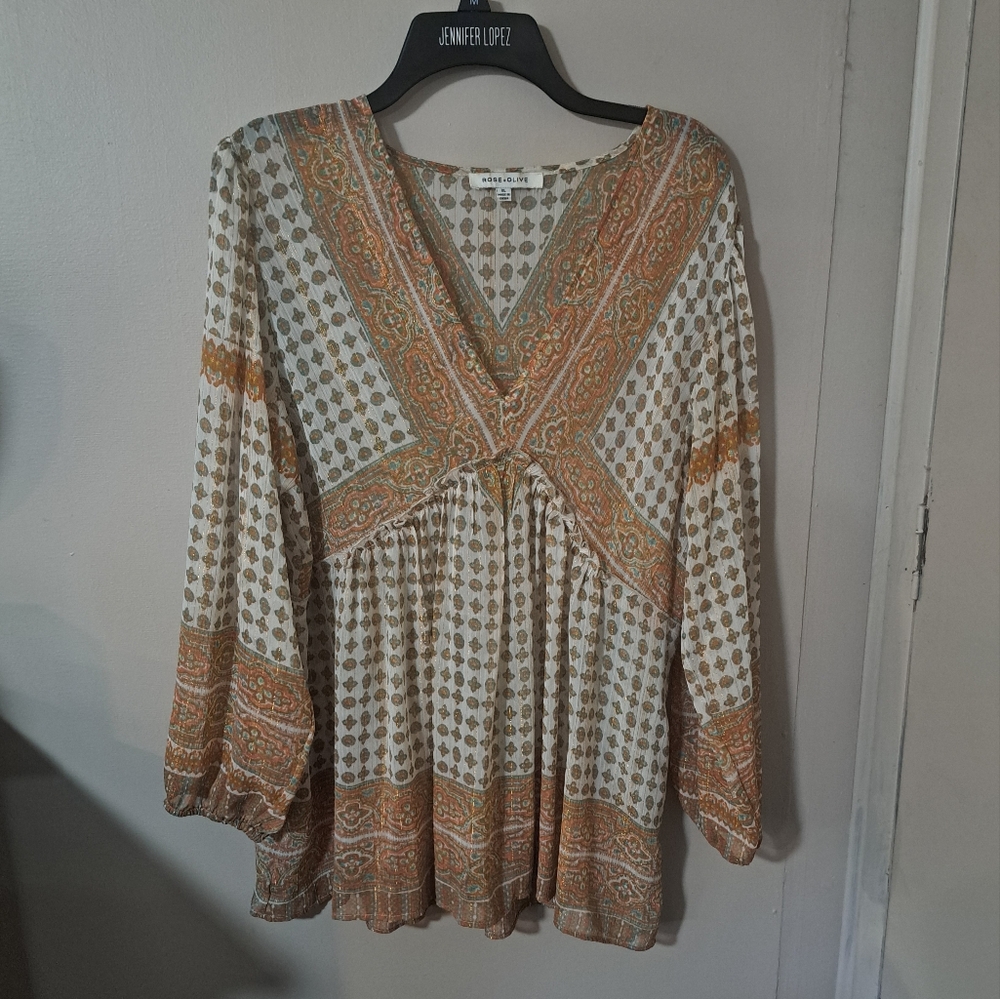 Rose+Olive Metallic Boho Top